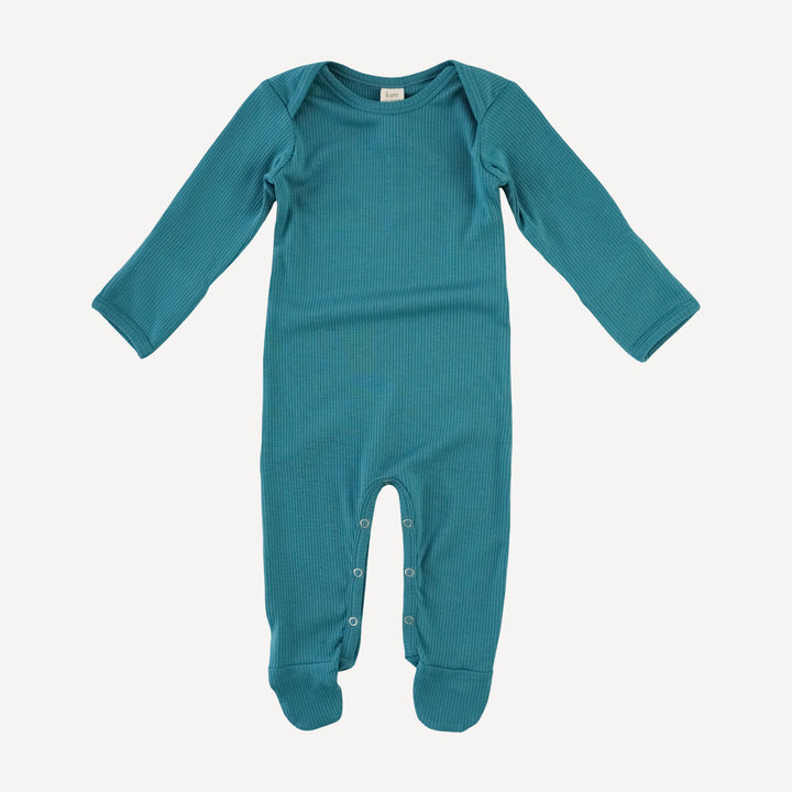 long sleeve lap neck footie | teal | modal skinny rib