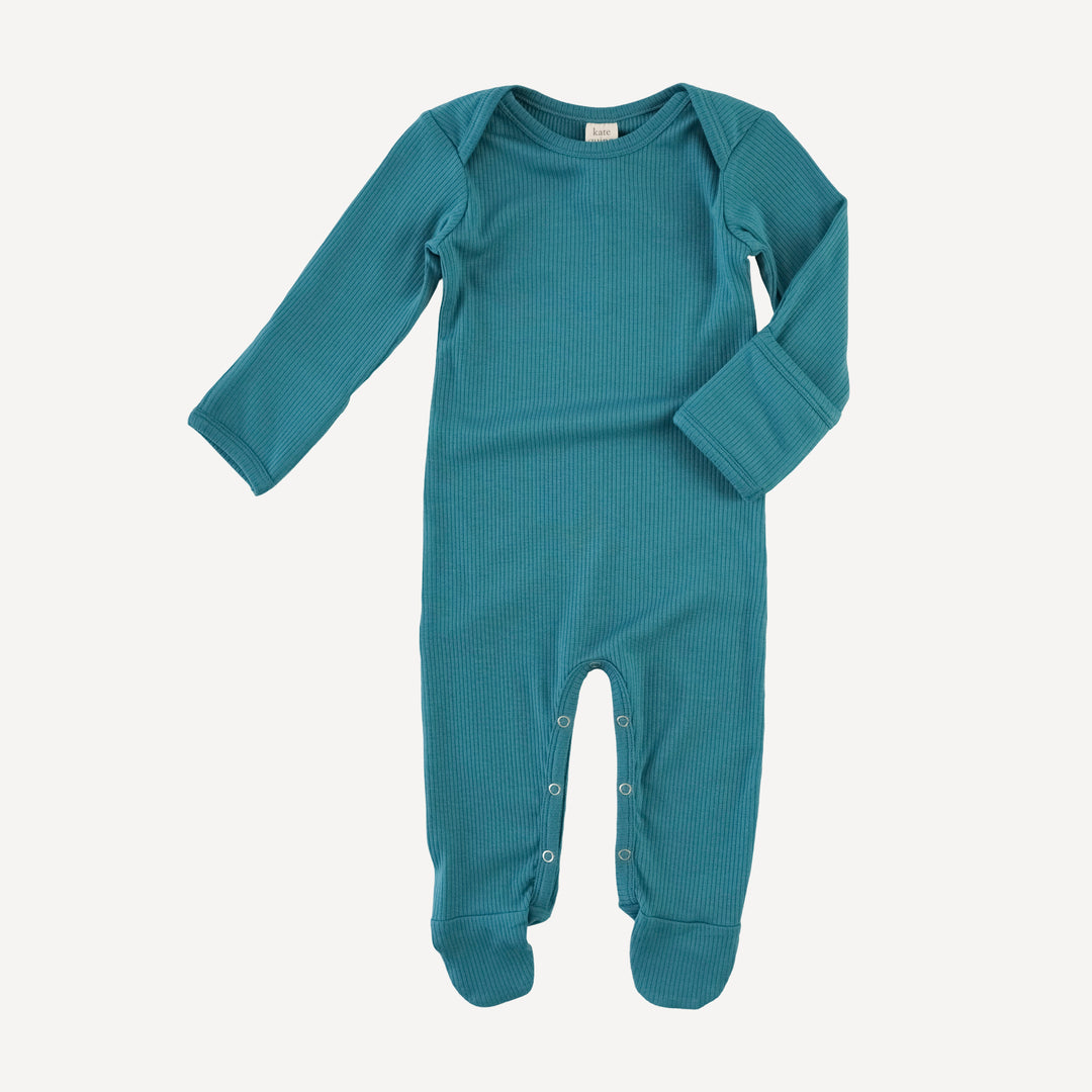 long sleeve lap neck footie | teal | modal skinny rib