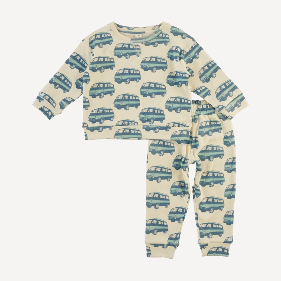 long sleeve cuffed jogger set | blue beach van | organic cotton interlock