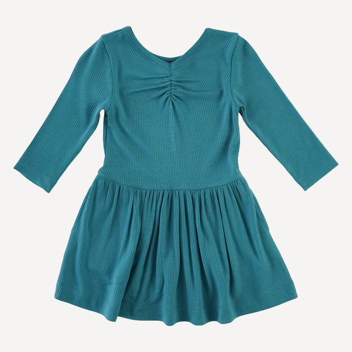 long sleeve twirl dress | teal | modal skinny rib