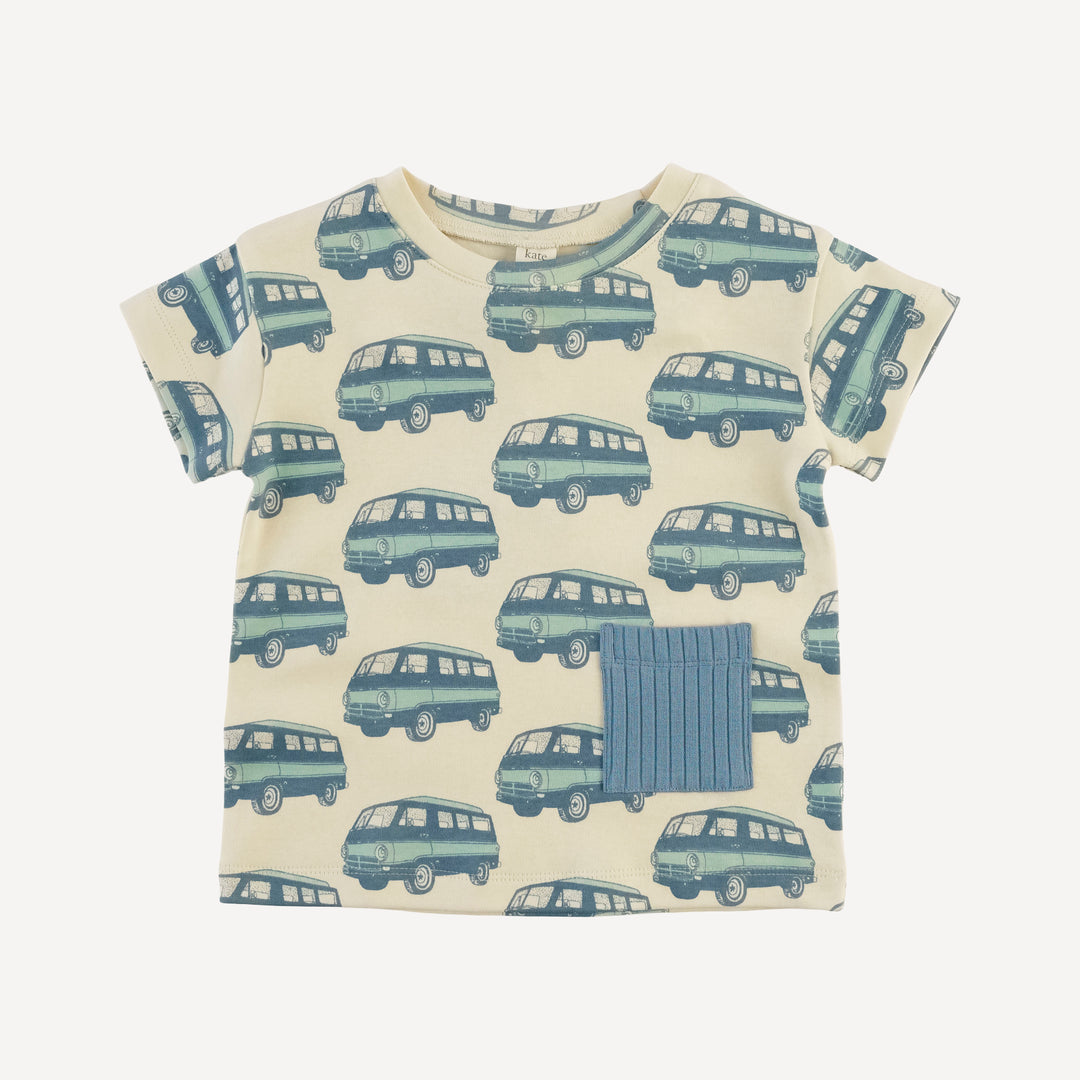 short sleeve pocket boxy tee | blue beach van | organic cotton interlock