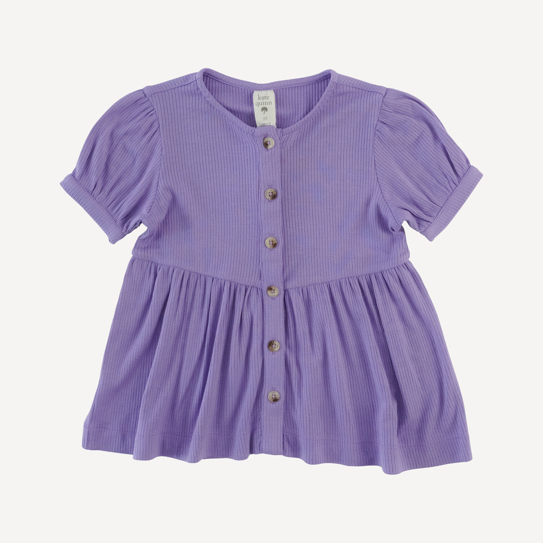 short sleeve button front v-waist top | paisley purple | modal skinny rib