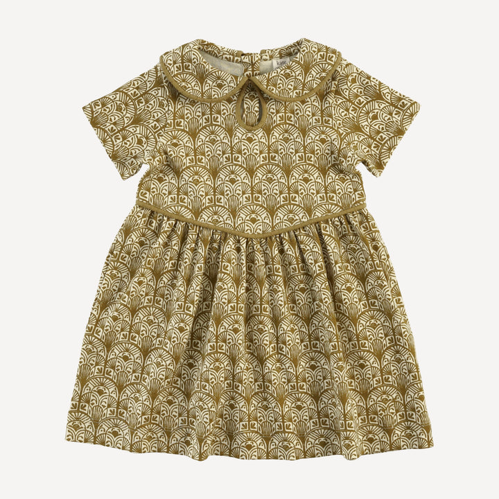 short sleeve peter pan piped keyhole dress | fennel deco arches | organic cotton interlock