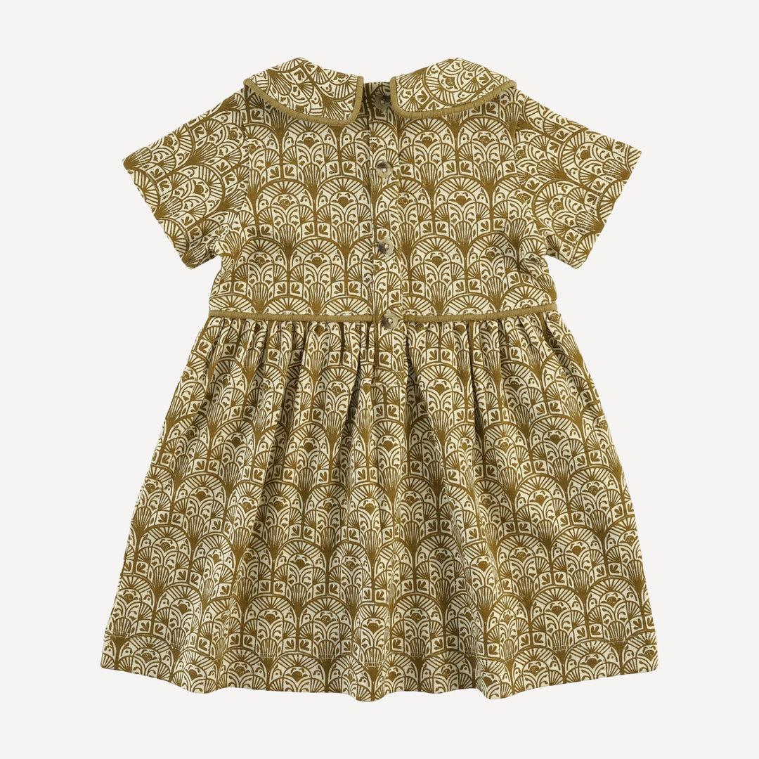 short sleeve peter pan piped keyhole dress | fennel deco arches | organic cotton interlock
