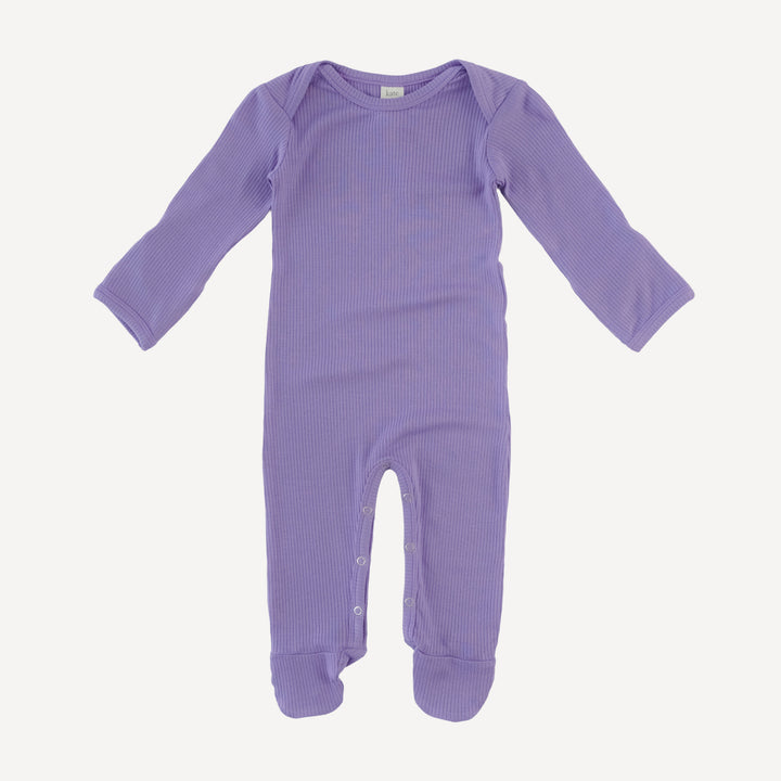 long sleeve lap neck footie | paisley purple | modal skinny rib