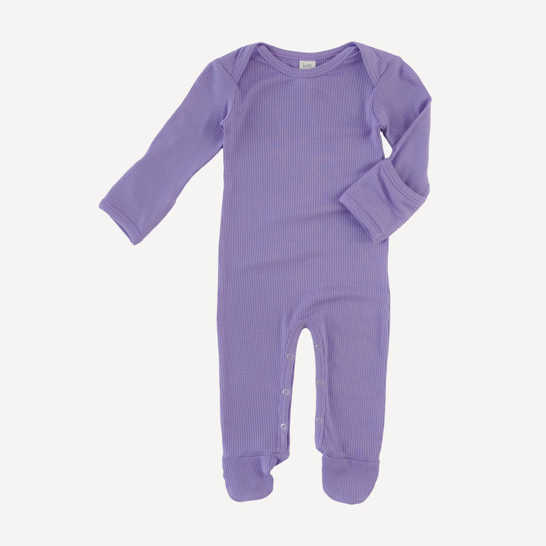long sleeve lap neck footie | paisley purple | modal skinny rib