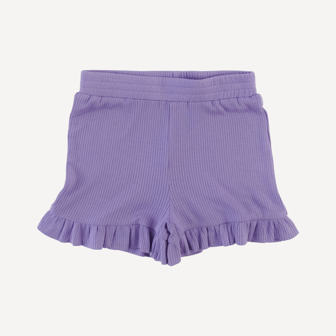 spaghetti tie ballerina top + ruffle short set | paisley purple | modal skinny rib