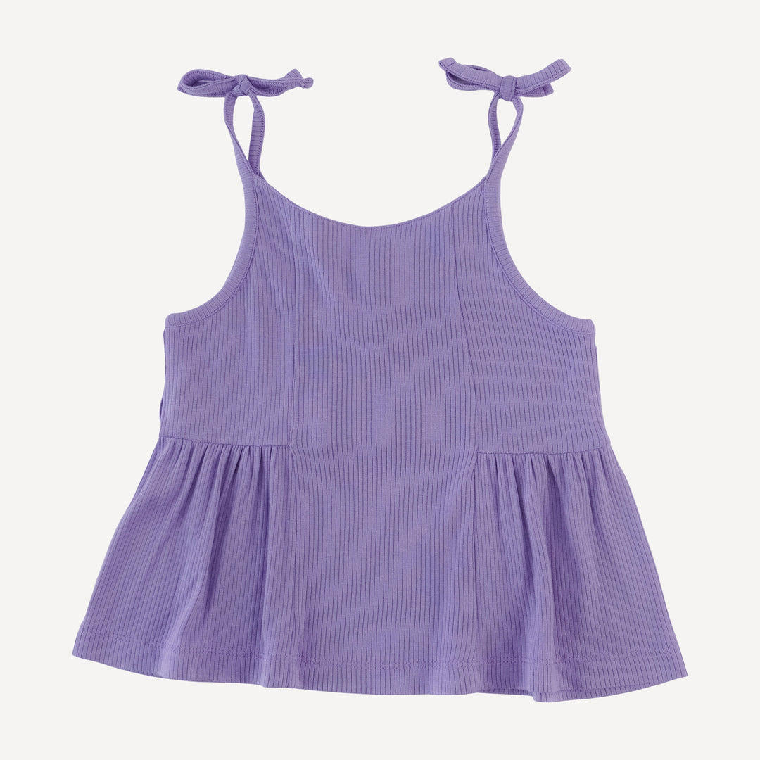 spaghetti tie ballerina top + ruffle short set | paisley purple | modal skinny rib