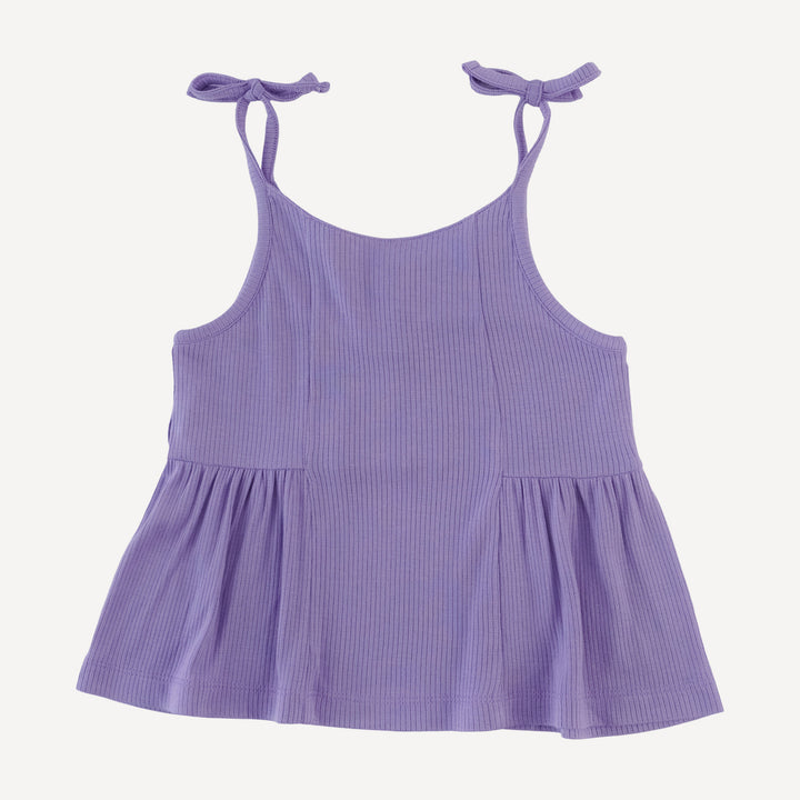 spaghetti tie ballerina top + ruffle short set | paisley purple | modal skinny rib