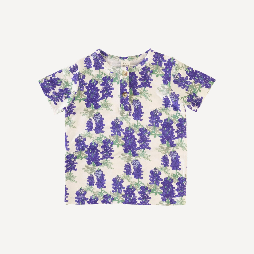 short sleeve basic henley tee | blue bonnets | organic cotton jersey