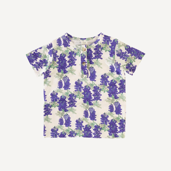 short sleeve basic henley tee | blue bonnets | organic cotton jersey