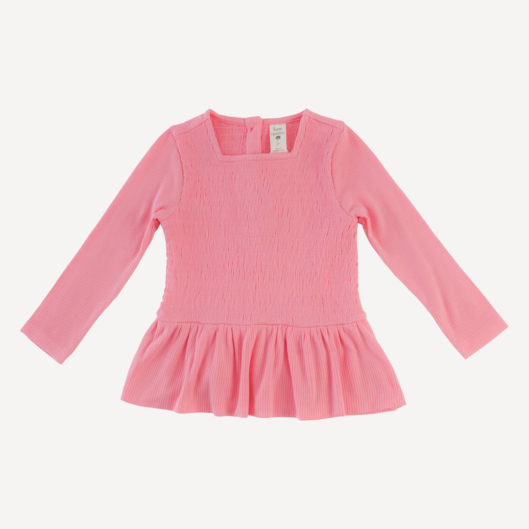 long sleeve smocked ruffle top + pant set | french pink | modal skinny rib