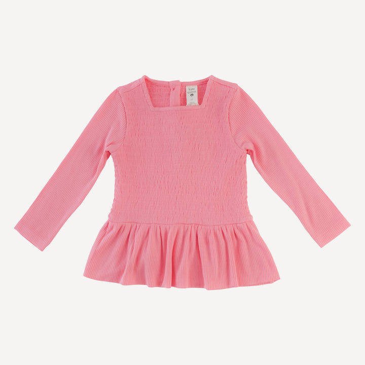 long sleeve smocked ruffle top + pant set | french pink | modal skinny rib