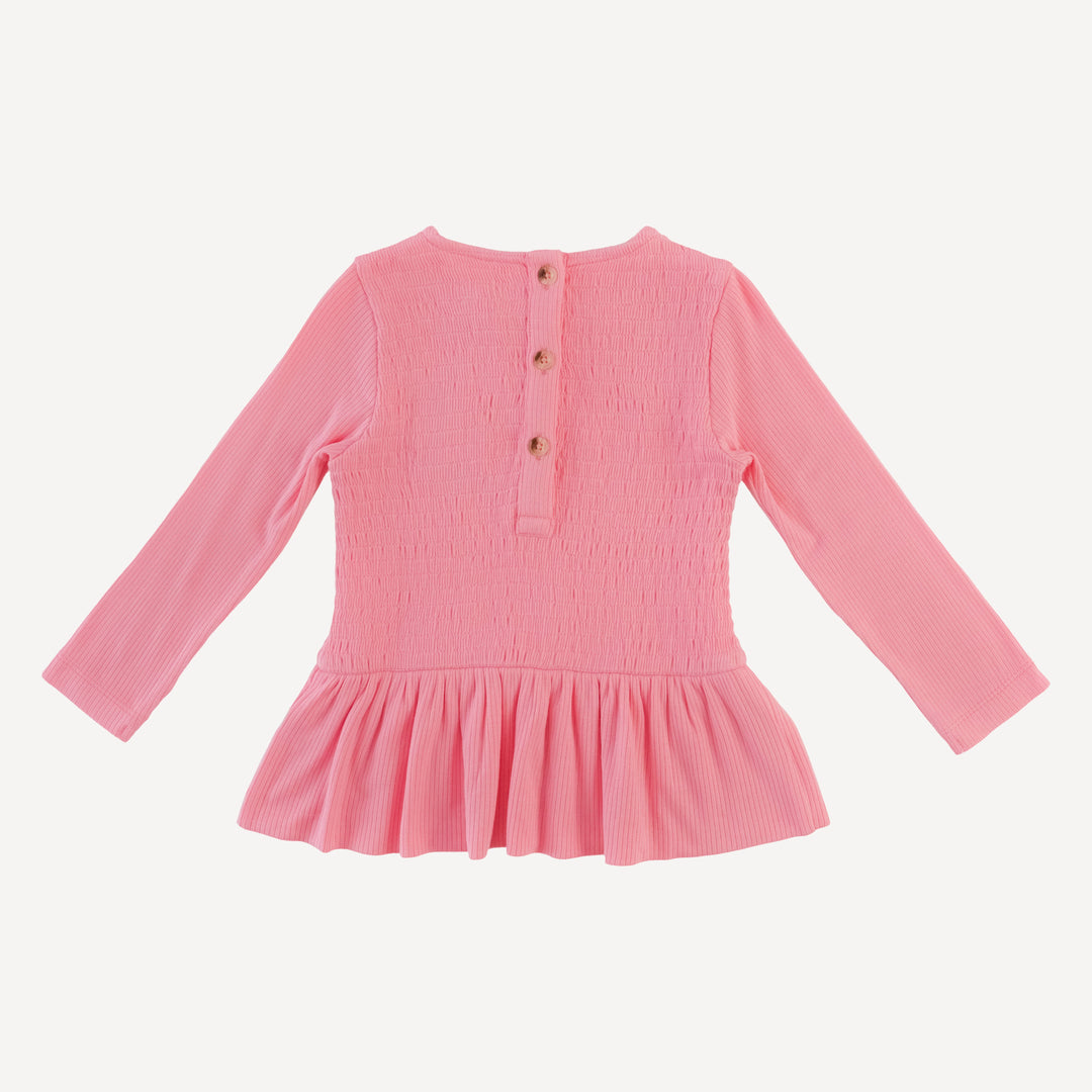 long sleeve smocked ruffle top + pant set | french pink | modal skinny rib