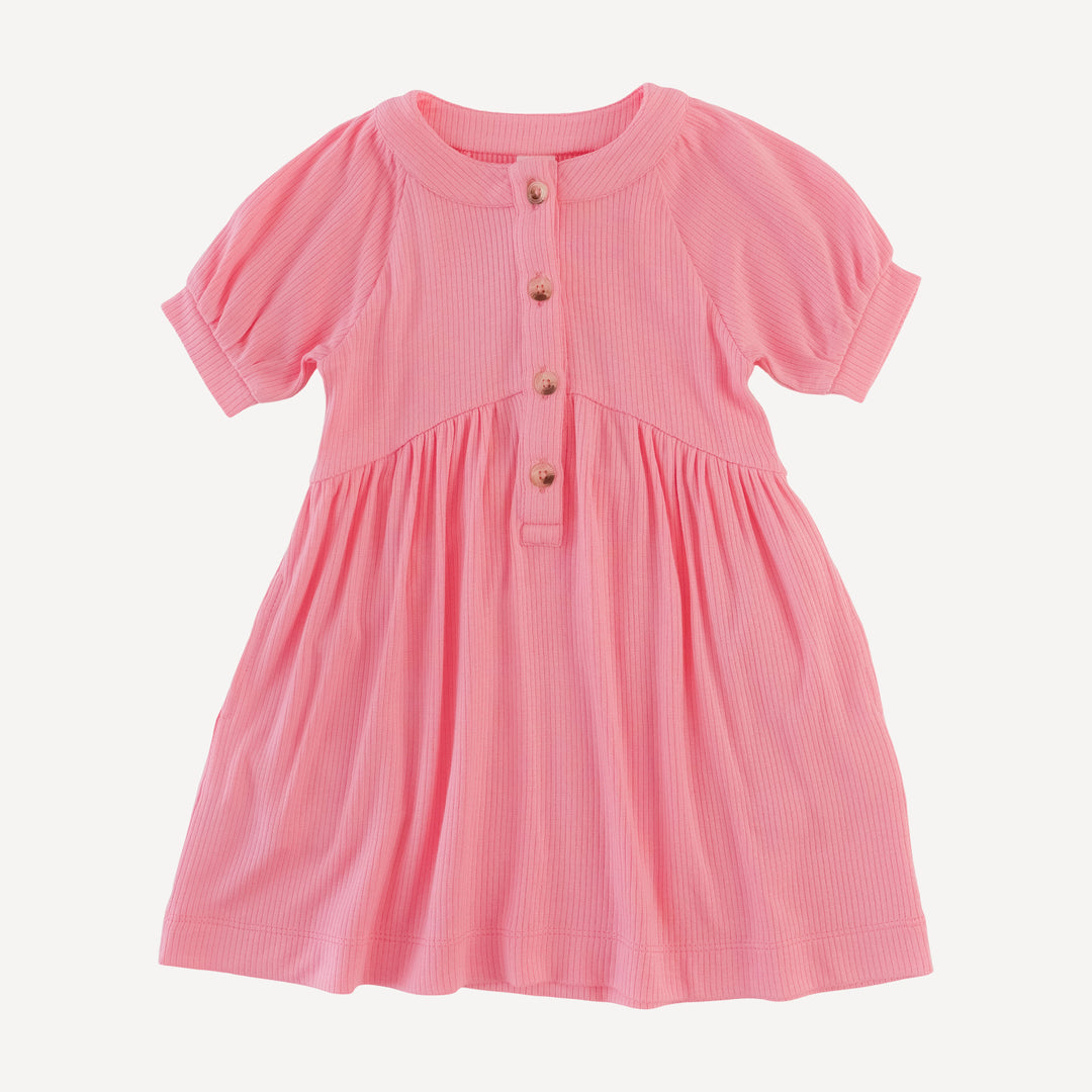 half sleeve gathered henley pocket dress | french pink | modal skinny rib