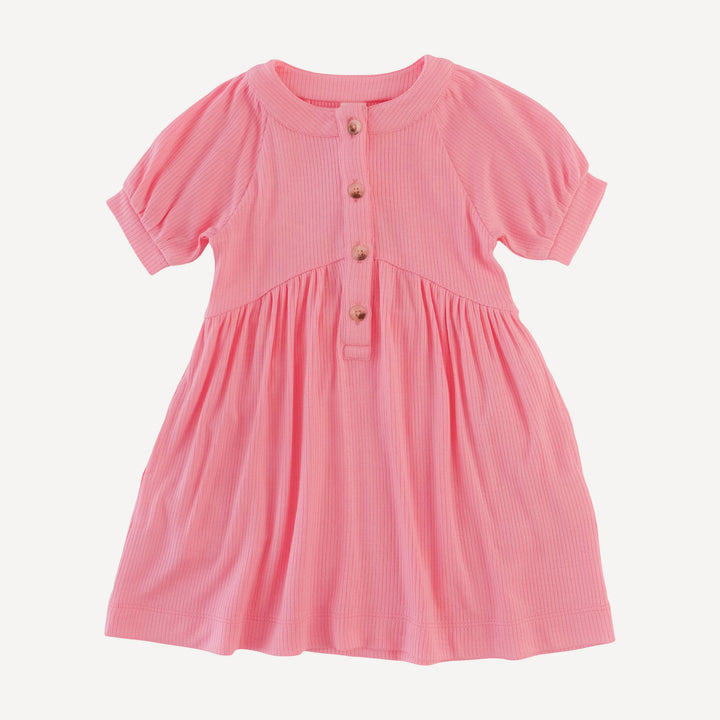 half sleeve gathered henley pocket dress | french pink | modal skinny rib