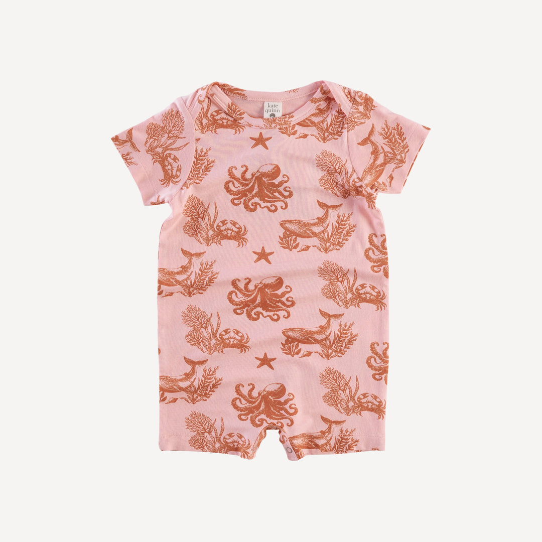 short sleeve lap neck shortie | pink nautical toile | bamboo