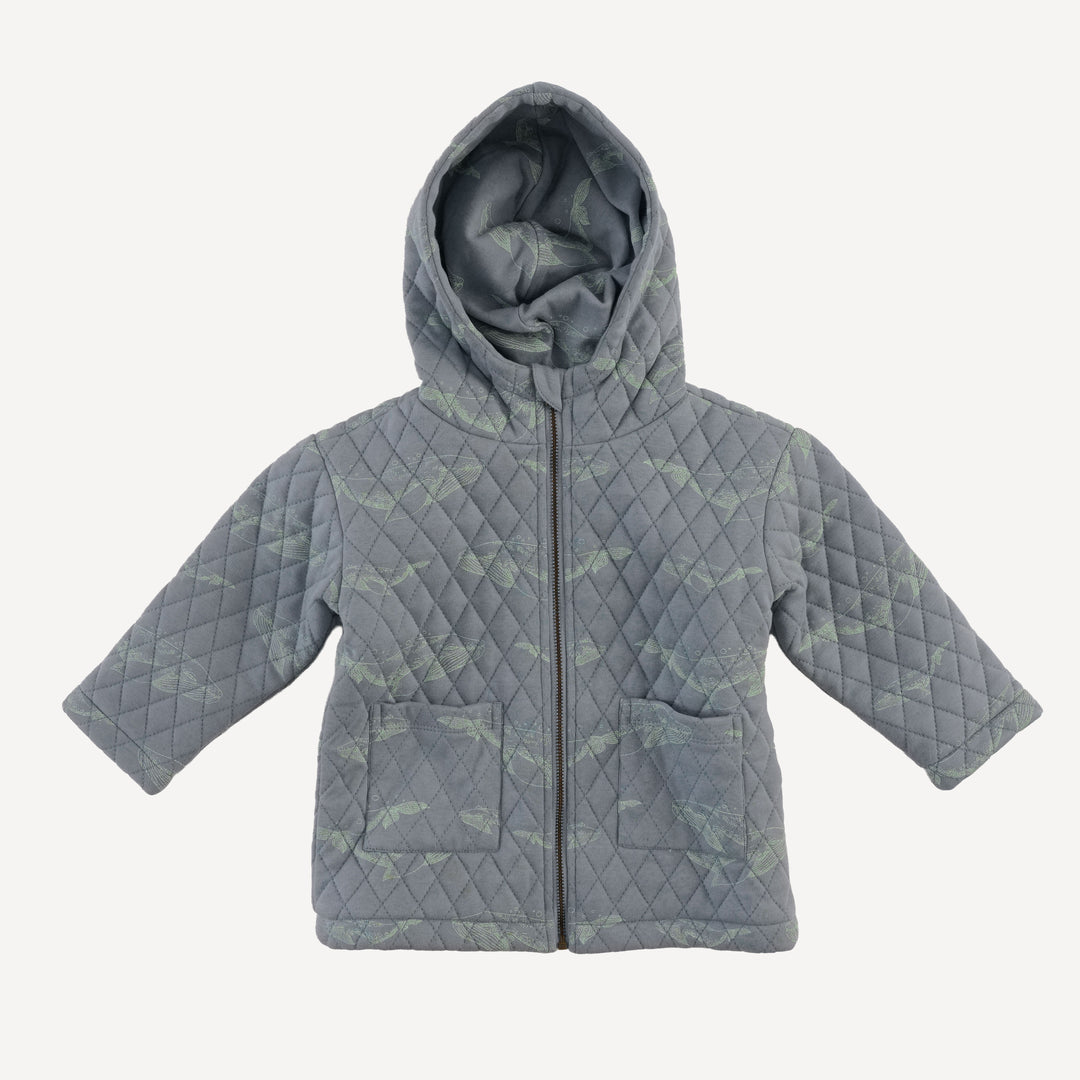 quilted hooded jacket | blue whale | organic cotton interlock