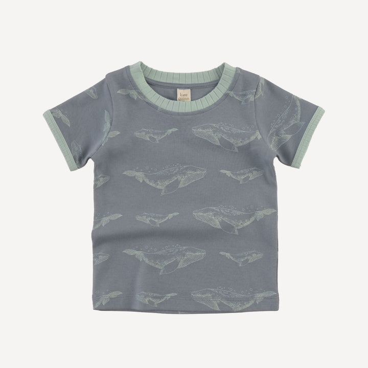 short sleeve ringer tee | blue whale | organic cotton interlock