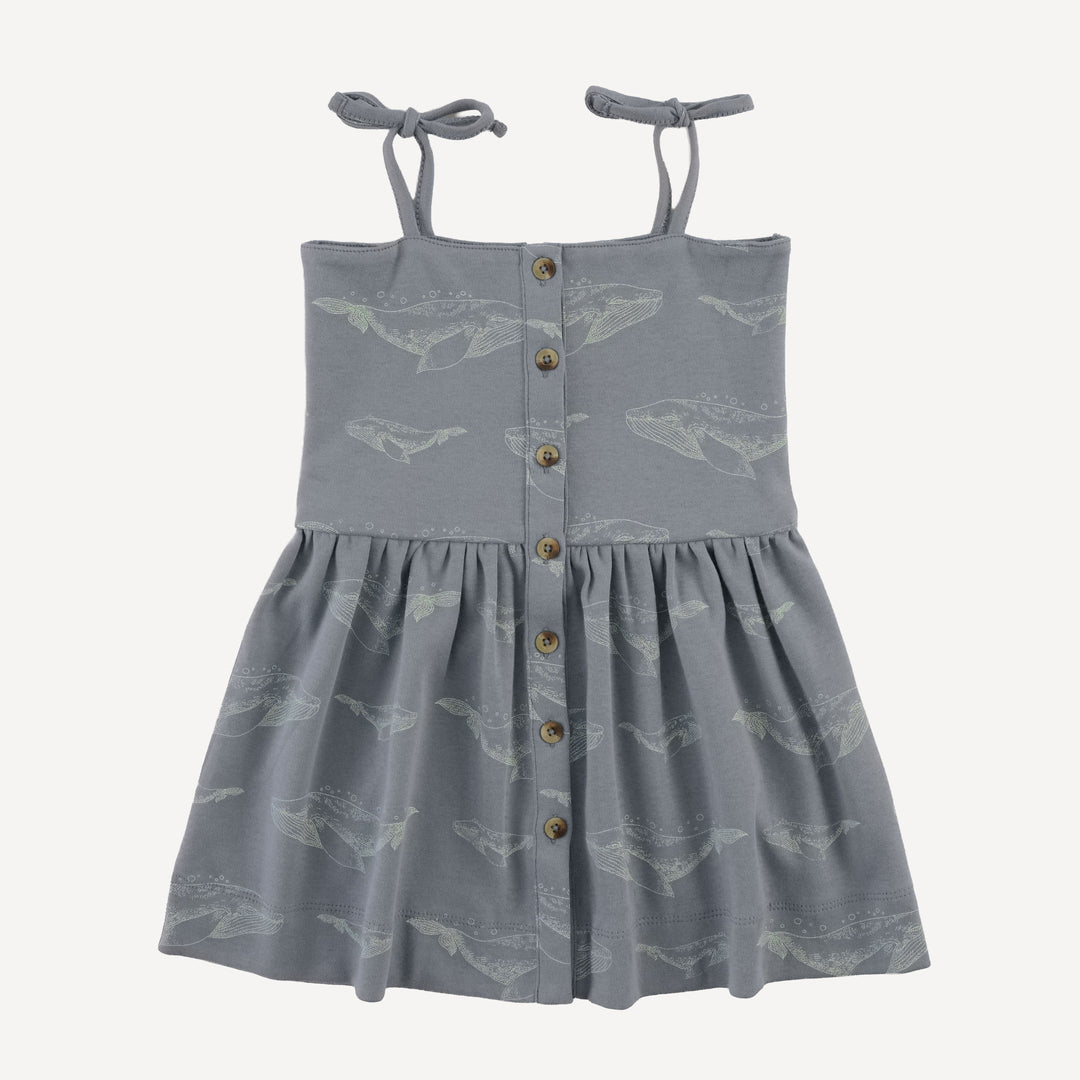 shoulder tie button sun dress | blue whale | organic cotton interlock