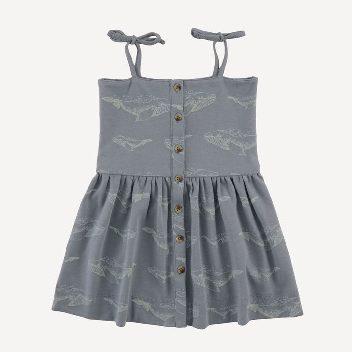 shoulder tie button sun dress | blue whale | organic cotton interlock