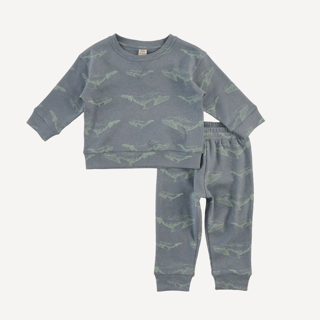 long sleeve cuffed jogger set | blue whale | organic cotton interlock