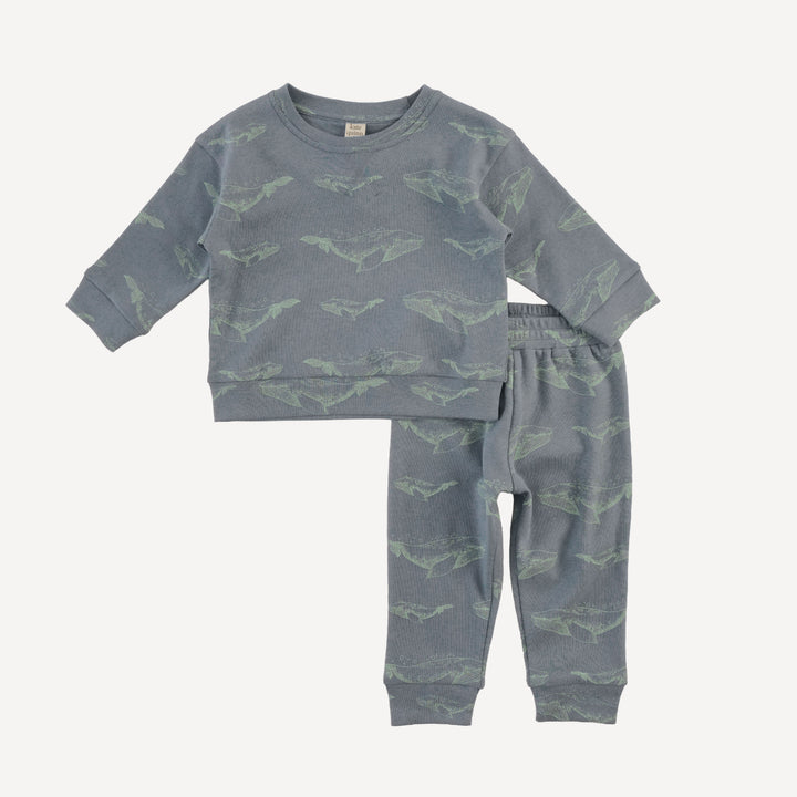 long sleeve cuffed jogger set | blue whale | organic cotton interlock