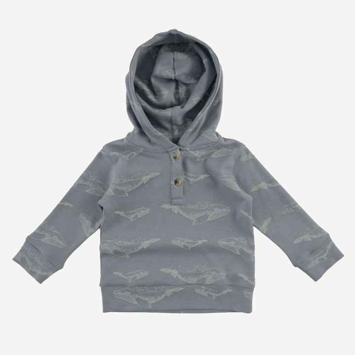 long sleeve henley hoodie | blue whale | organic cotton interlock
