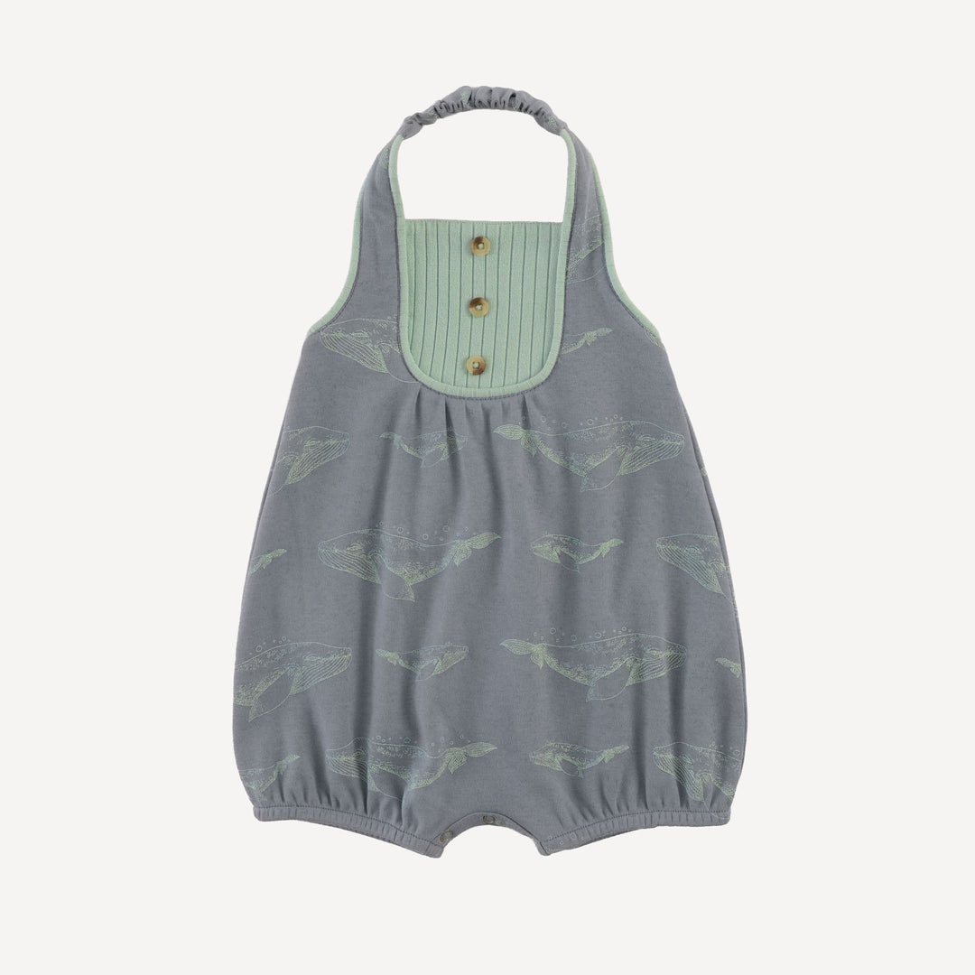 round yoke piped sunsuit | blue whale | organic cotton interlock