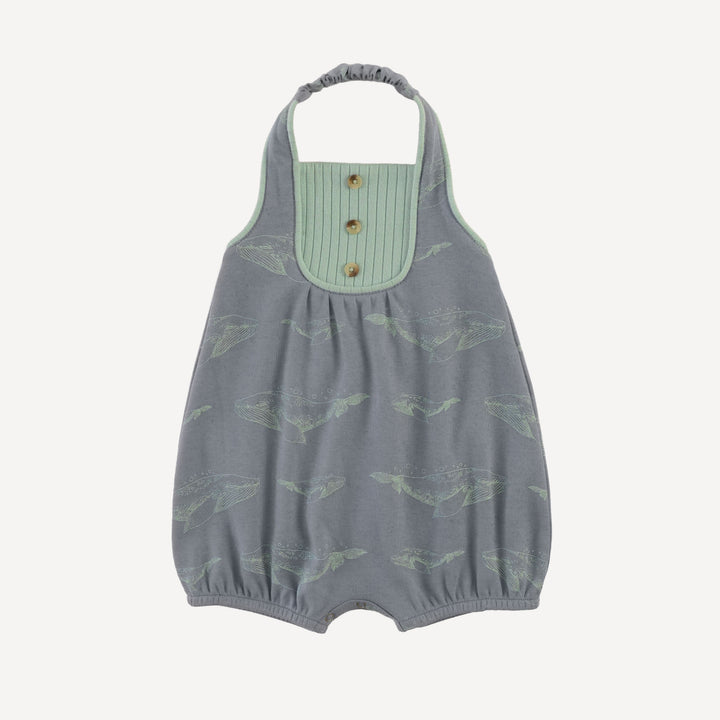 round yoke piped sunsuit | blue whale | organic cotton interlock