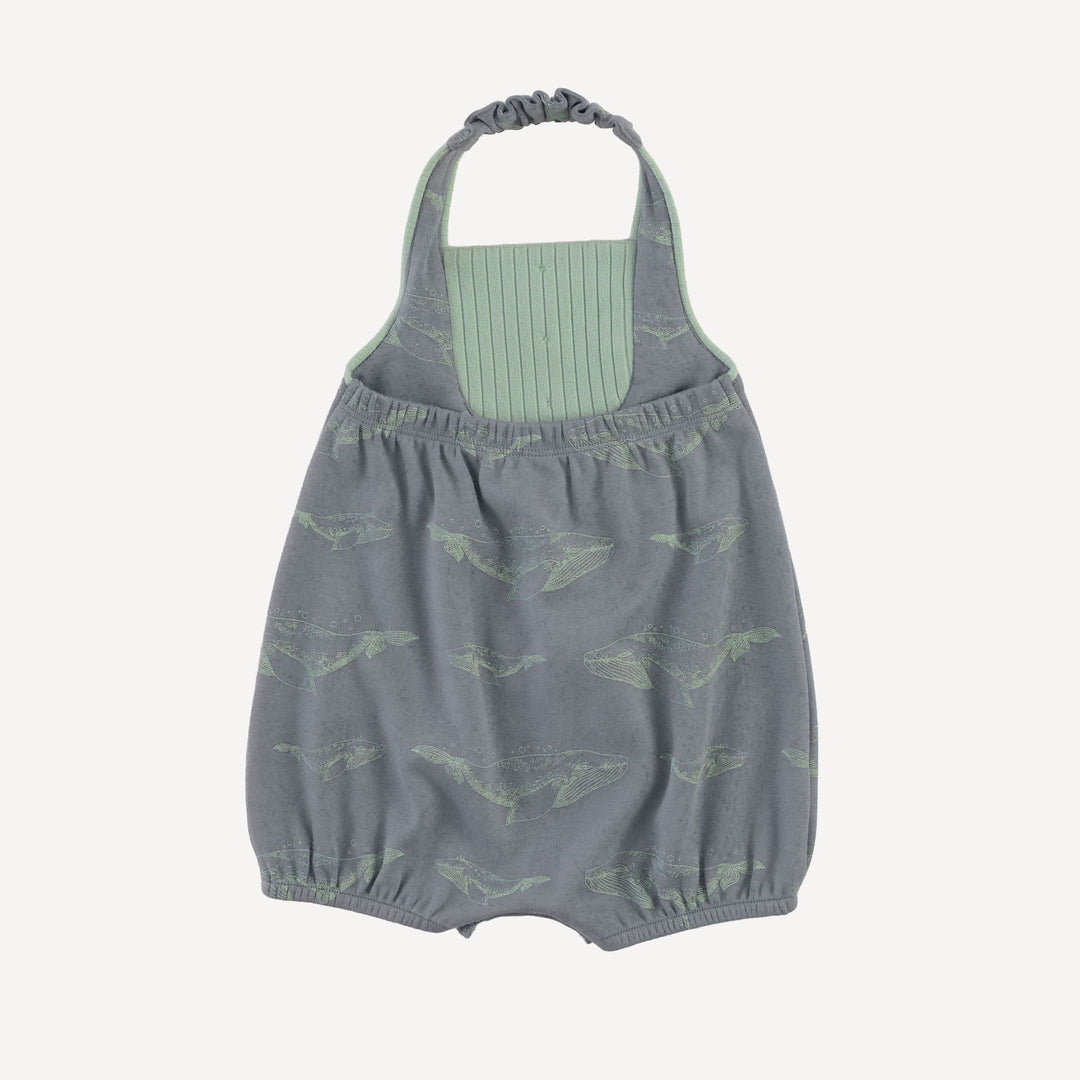 round yoke piped sunsuit | blue whale | organic cotton interlock