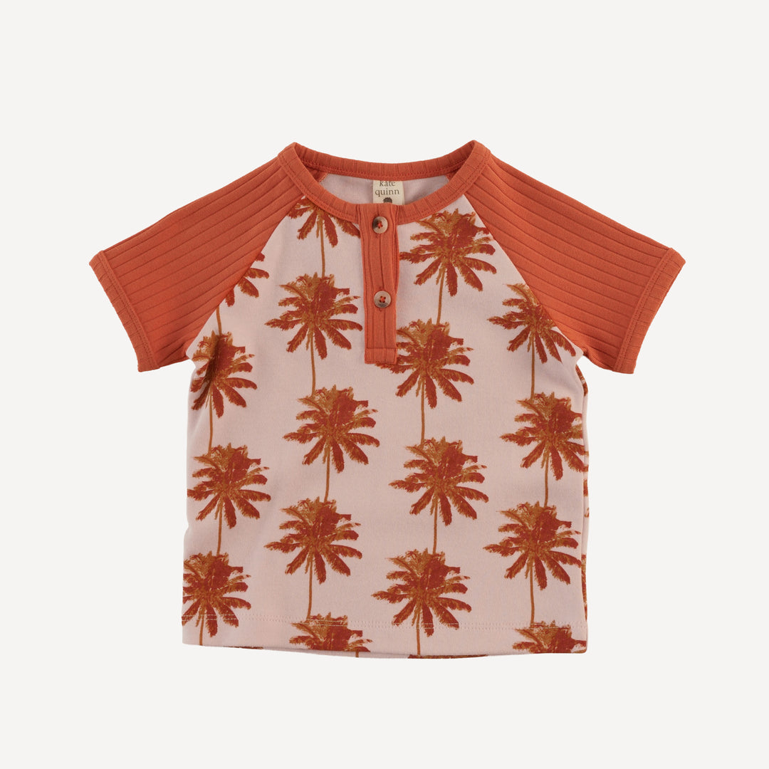 short sleeve baseball henley tee | mango palm | organic cotton interlock