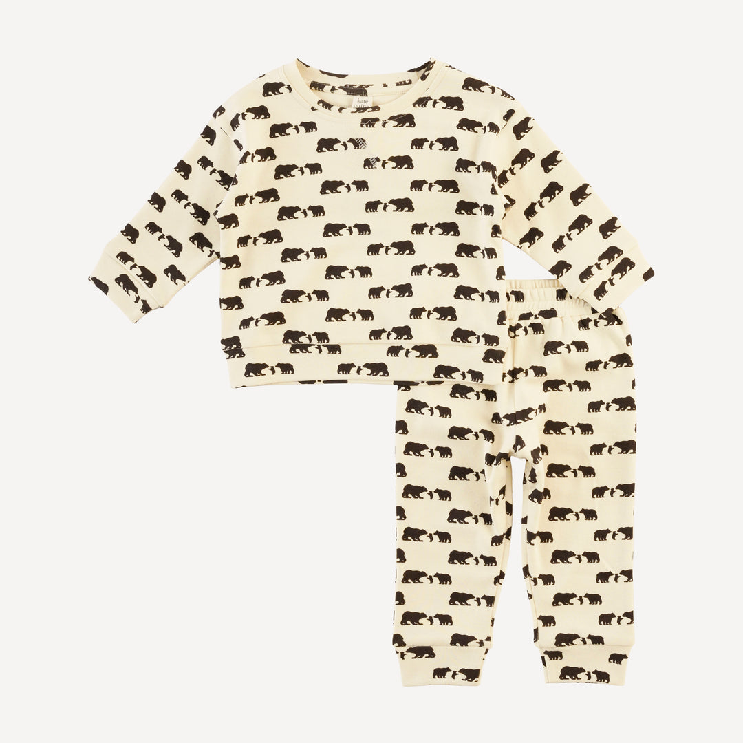 long sleeve cuffed jogger set | bears | organic cotton interlock