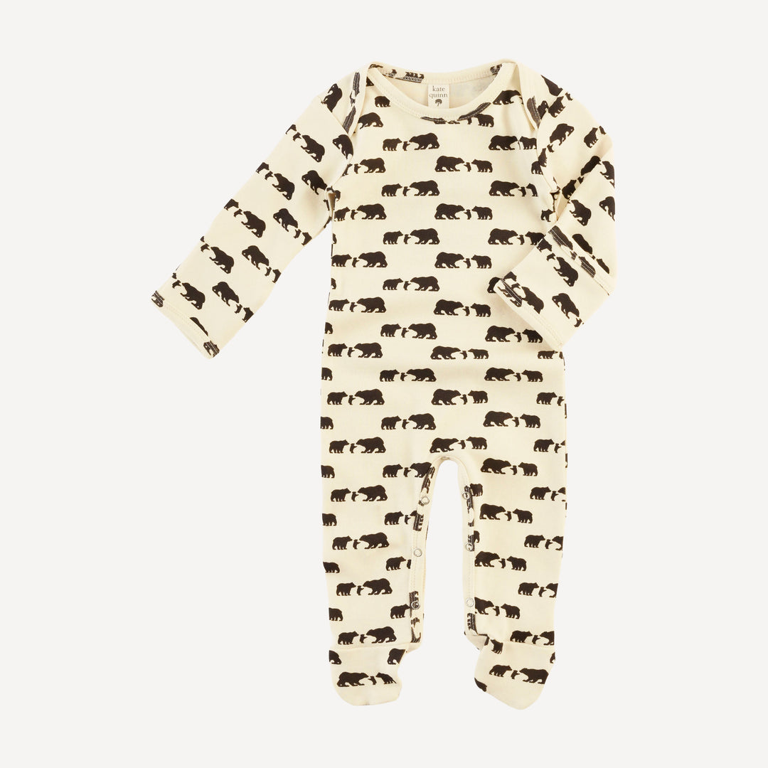 long sleeve lap neck footie | bears | organic cotton interlock