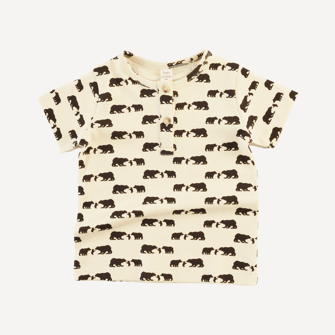 short sleeve basic henley tee | bears | organic cotton interlock