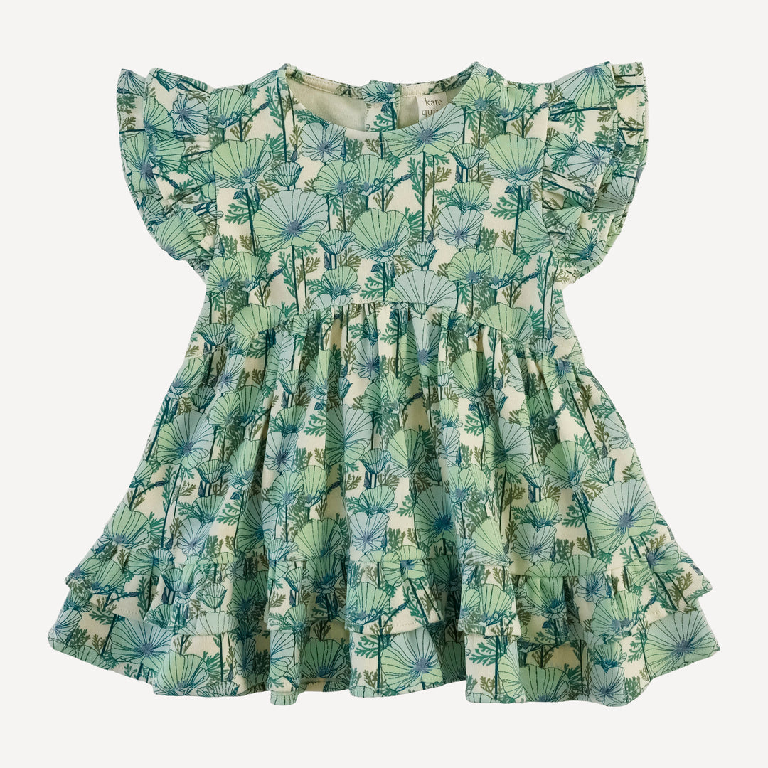 mia ruffle top | small aqua poppies | organic cotton interlock