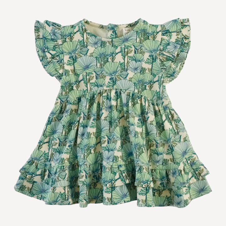 mia ruffle top | small aqua poppies | organic cotton interlock
