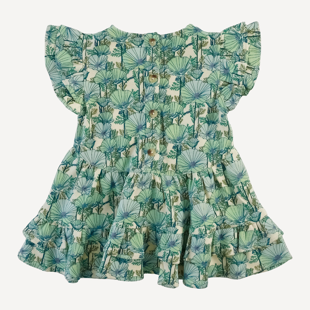 mia ruffle top | small aqua poppies | organic cotton interlock