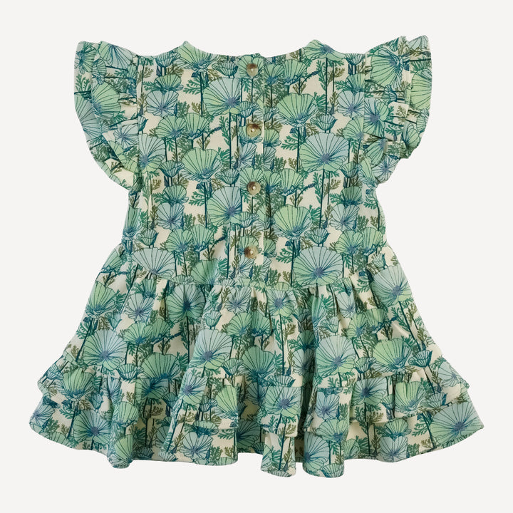 mia ruffle top | small aqua poppies | organic cotton interlock