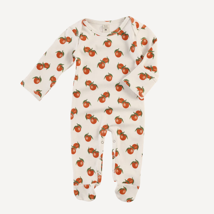 long sleeve lap neck footie | clementine | organic cotton interlock