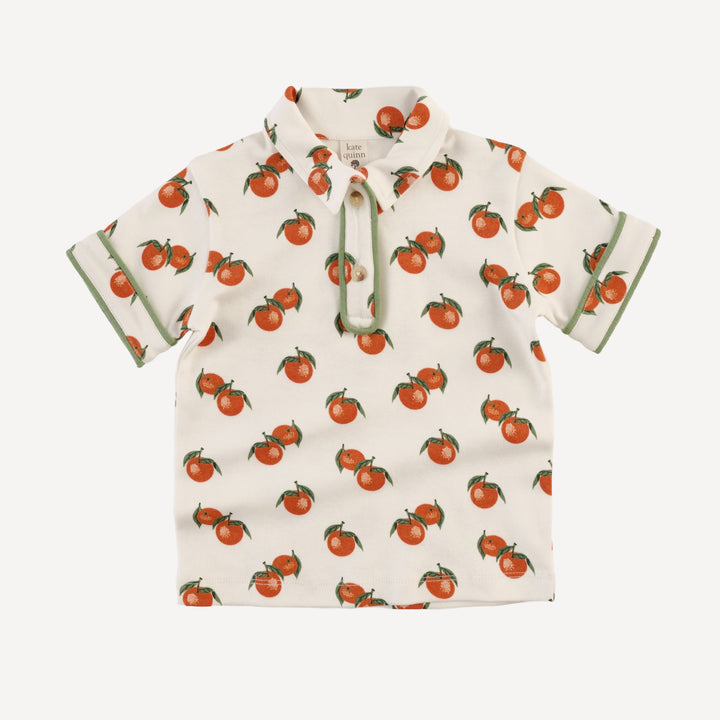 short sleeve piped polo tee | clementine | organic cotton interlock
