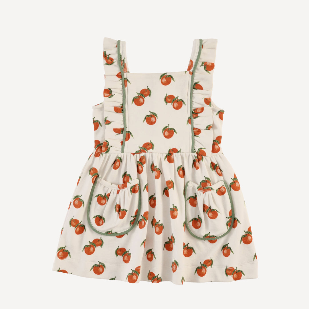 piped pinafore ruffle dress | clementine | organic cotton interlock