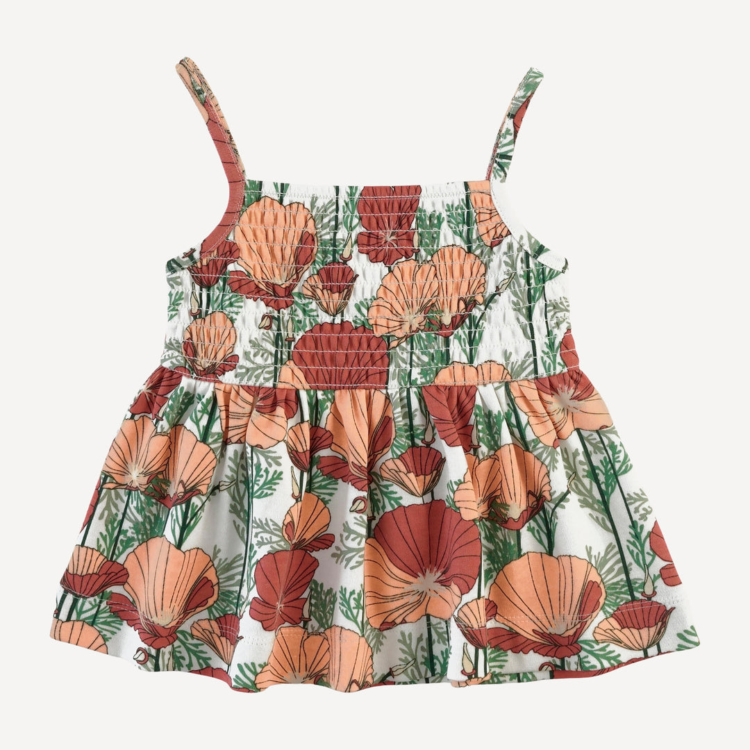 spaghetti strap smocked top | california poppies | organic cotton interlock