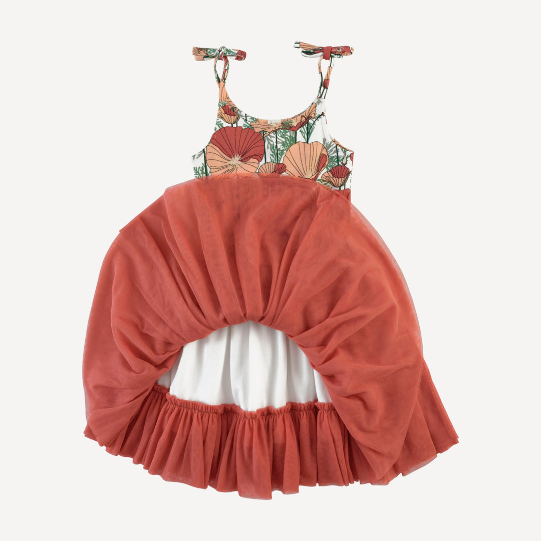 spaghetti tie ballerina tulle dress | california poppies | organic cotton interlock