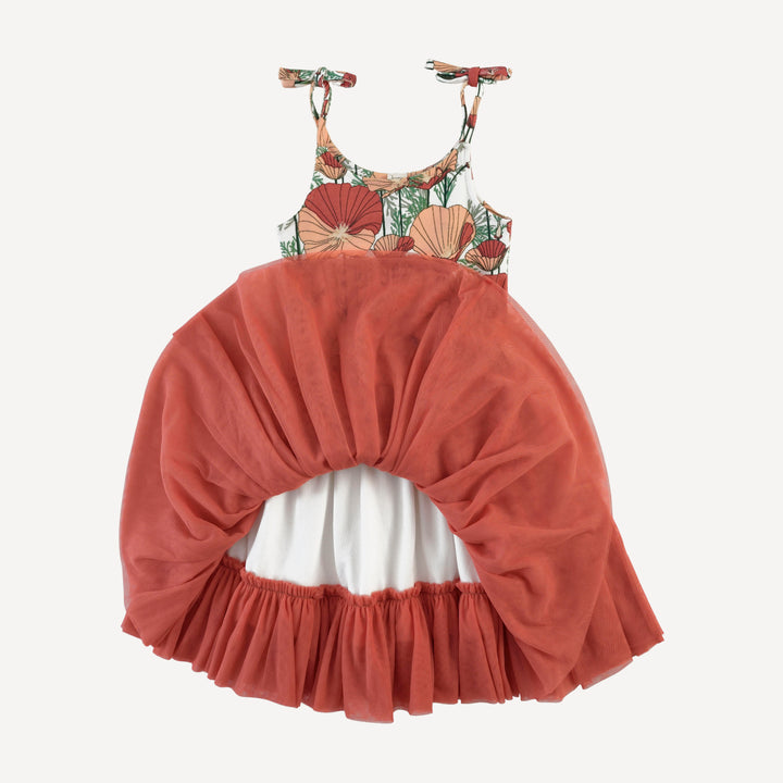 spaghetti tie ballerina tulle dress | california poppies | organic cotton interlock