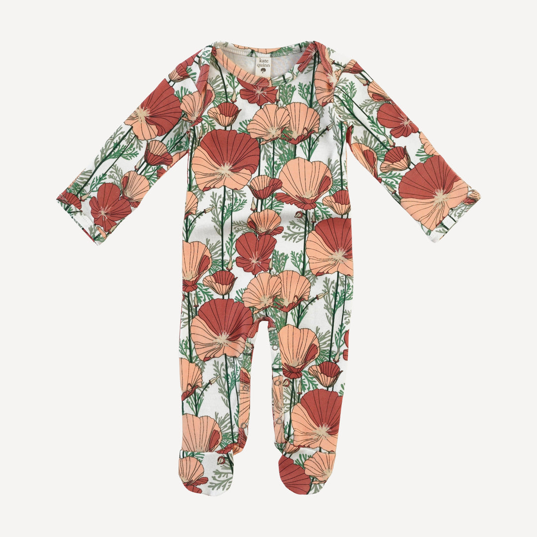 long sleeve lap neck footie | california poppies | organic cotton interlock