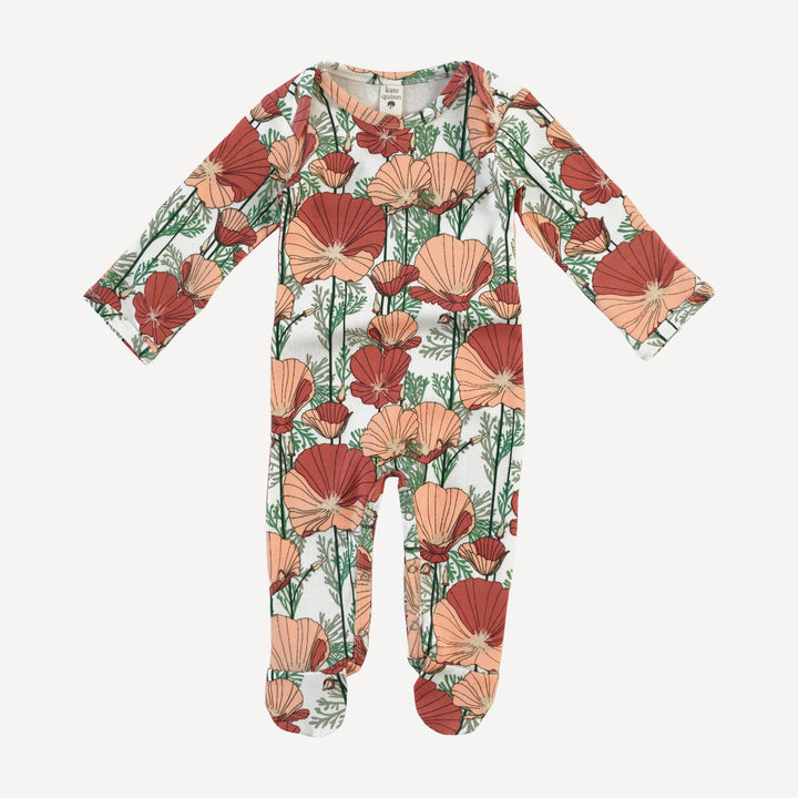 long sleeve lap neck footie | california poppies | organic cotton interlock