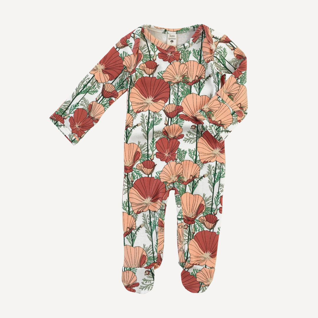 long sleeve lap neck footie | california poppies | organic cotton interlock