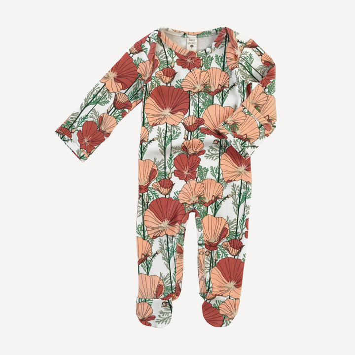long sleeve lap neck footie | california poppies | organic cotton interlock