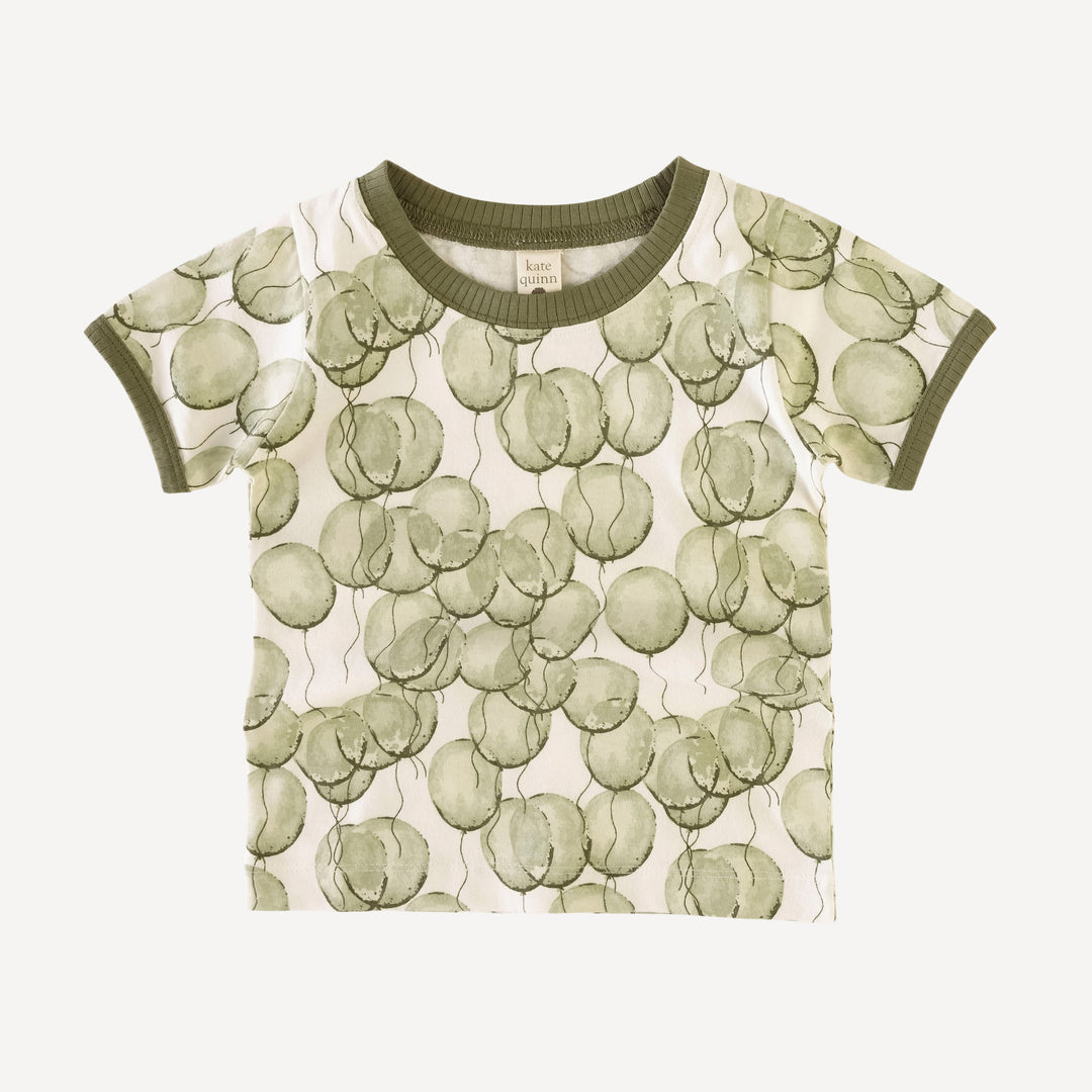 short sleeve ringer tee | green balloons | organic cotton jersey